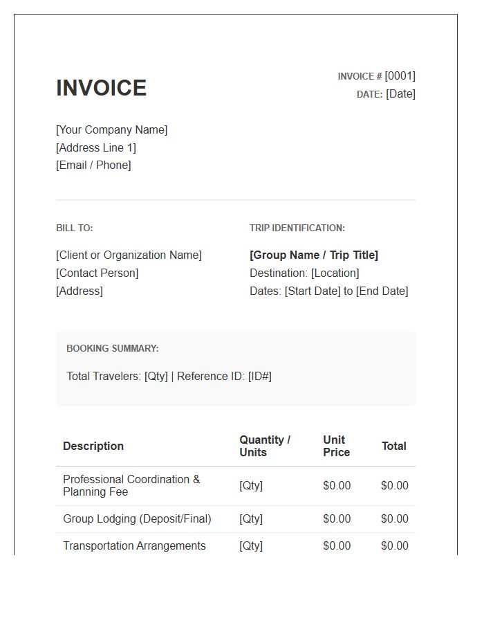 Group Travel Coordinator Invoice Template