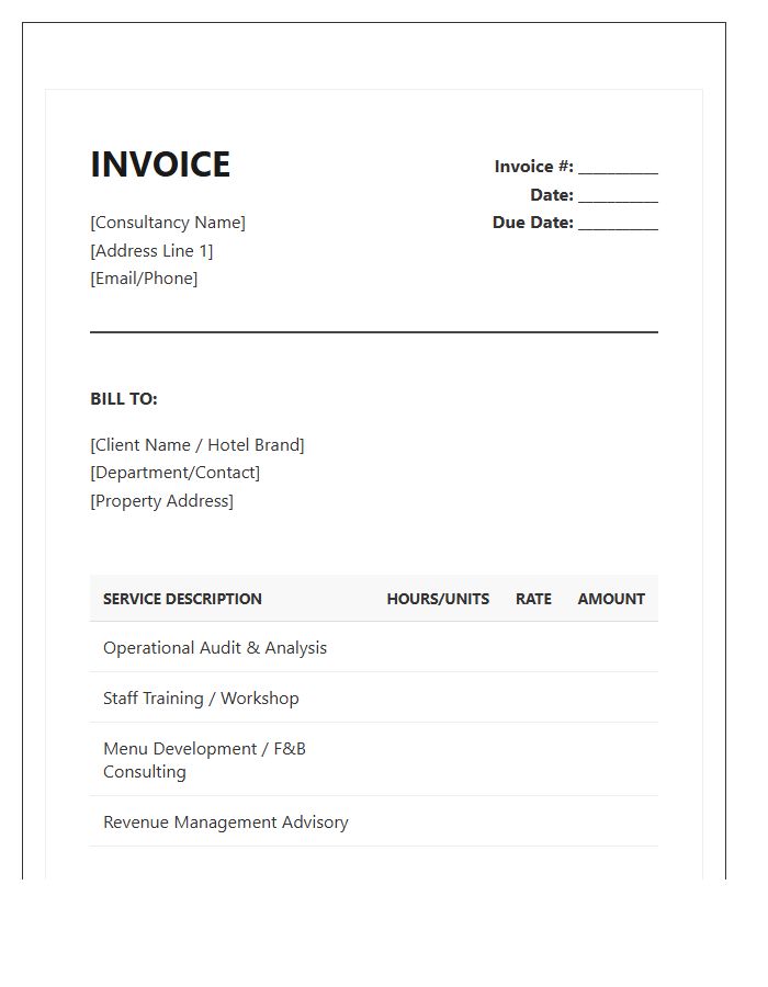 Hospitality Consulting Service Invoice Template