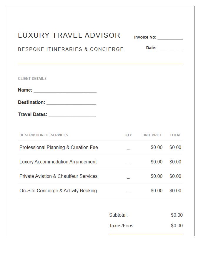 Luxury Travel Advisor Invoice Template