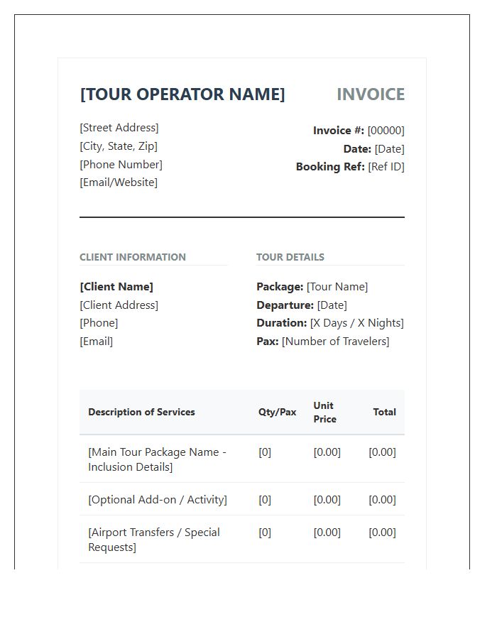 Professional Tour Operator Invoice Template