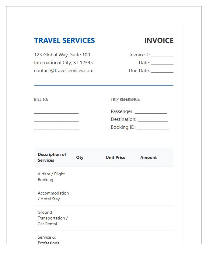 Professional Travel Services Invoice Template