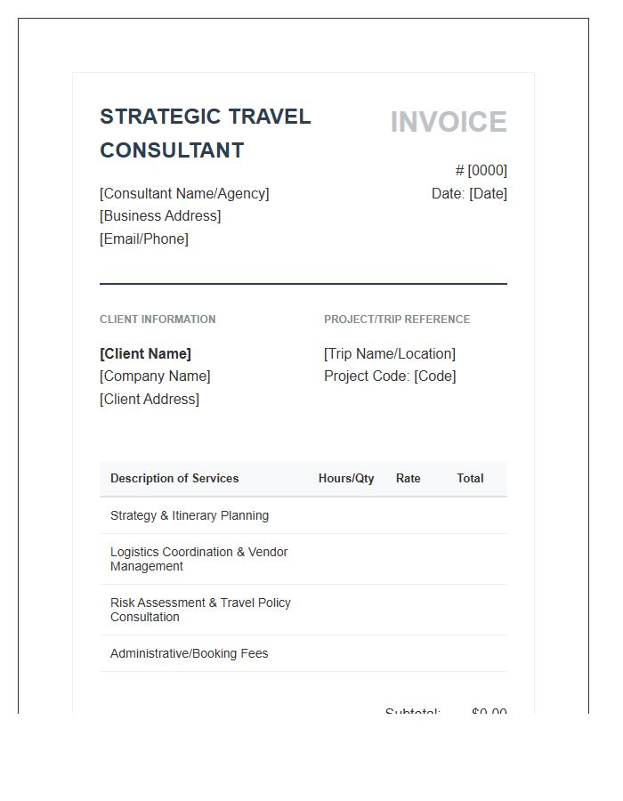 Strategic Travel Consultant Invoice Template
