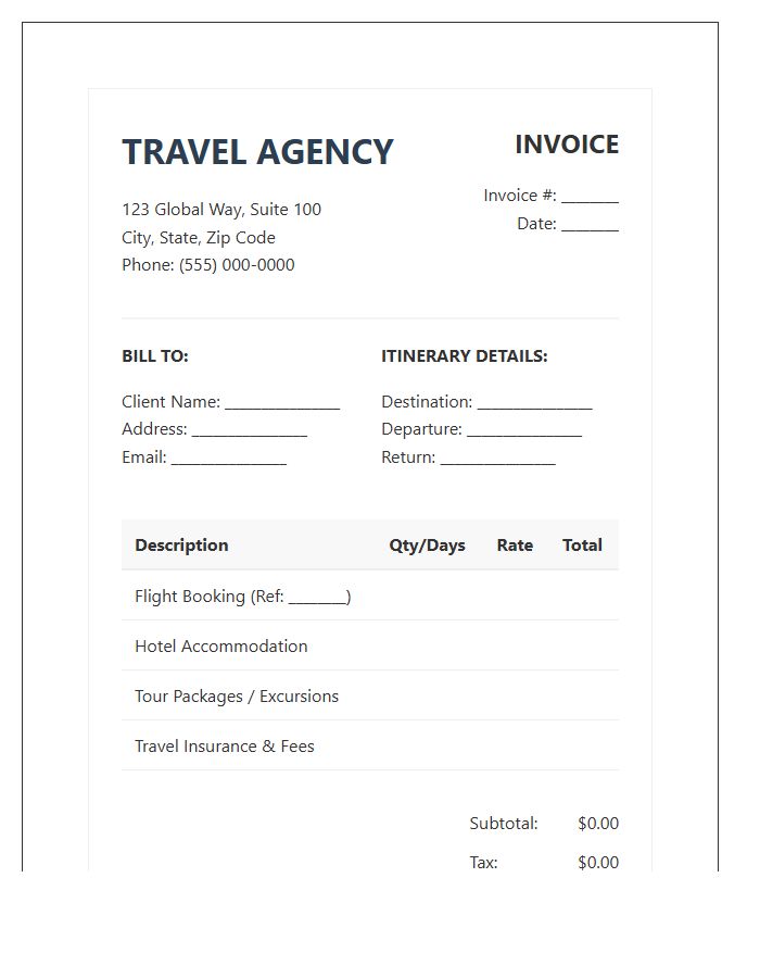 Travel Agency Billing Invoice Template