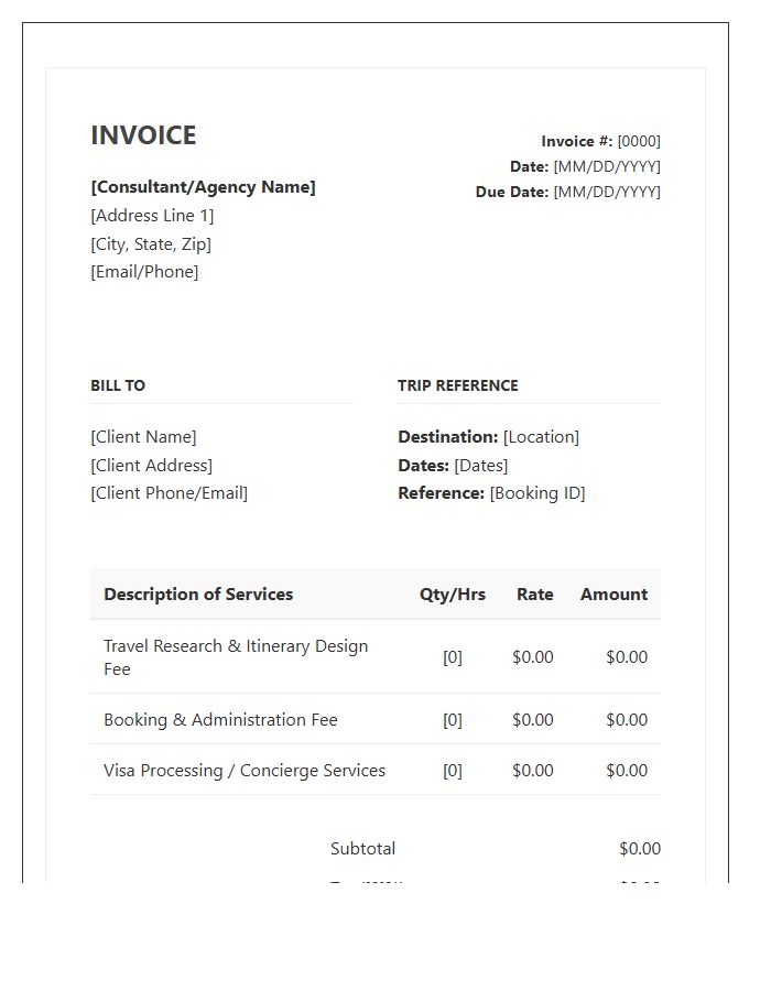 Travel Consultant Fee Invoice Template