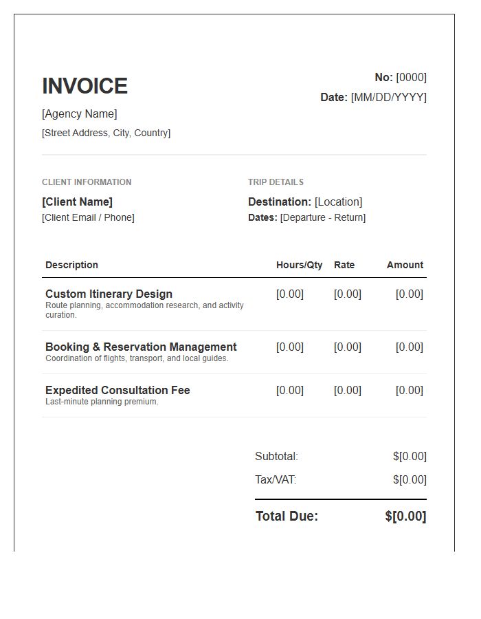 Travel Itinerary Design Invoice Template