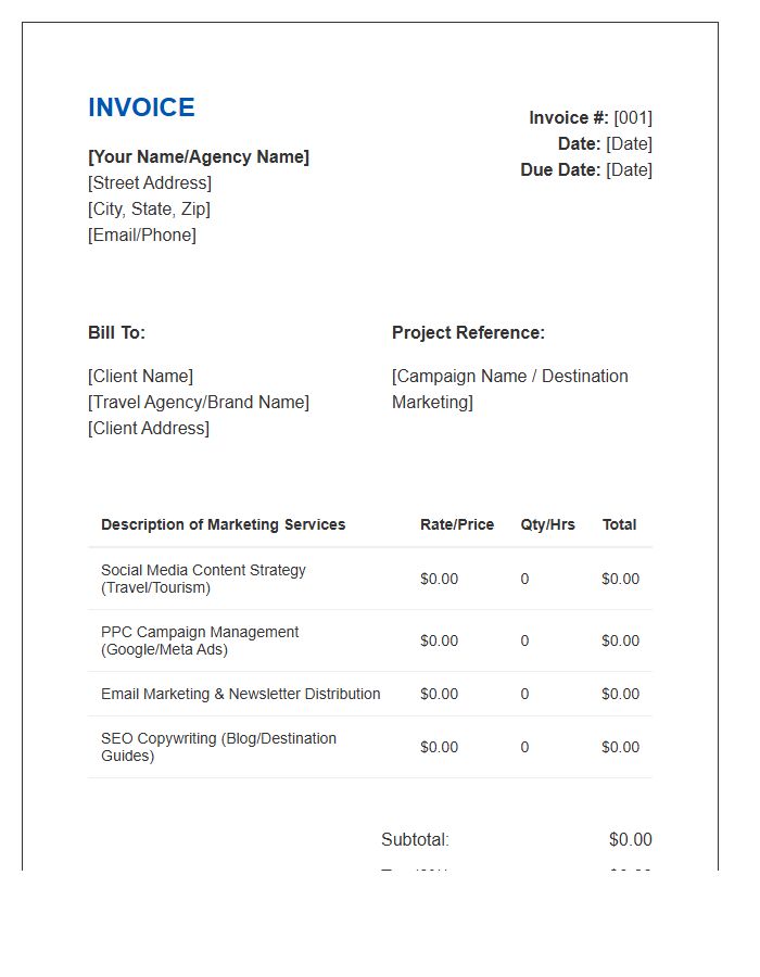 Travel Marketing Specialist Invoice Template