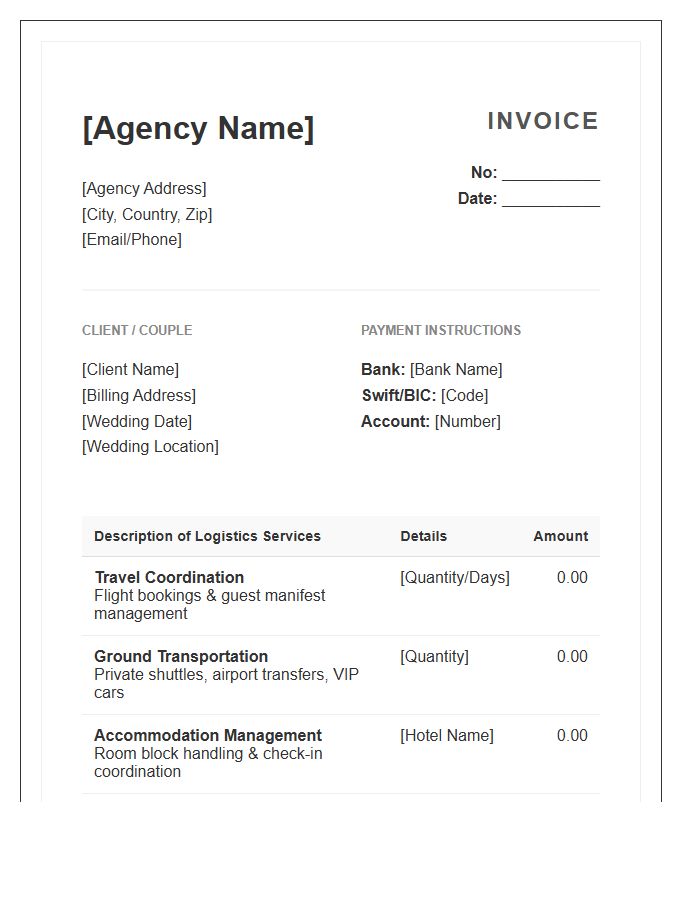 Destination Wedding Logistics Management Invoice Template