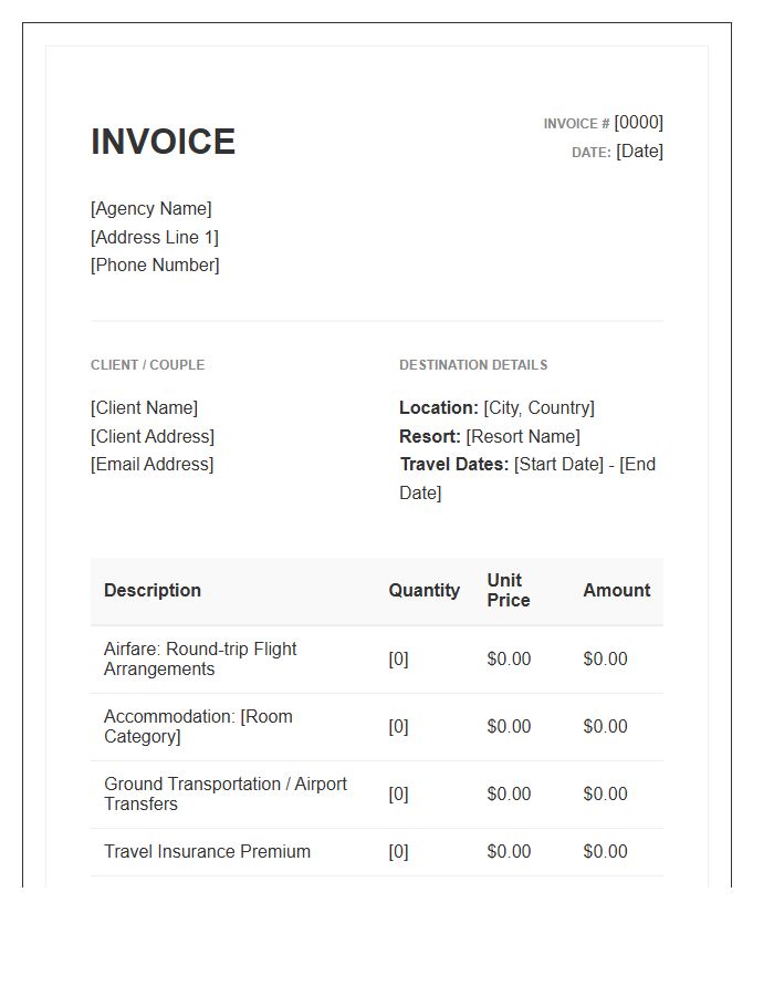 Destination Wedding Travel Arrangements Invoice Template