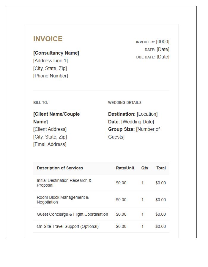 Destination Wedding Travel Consultant Invoice Template