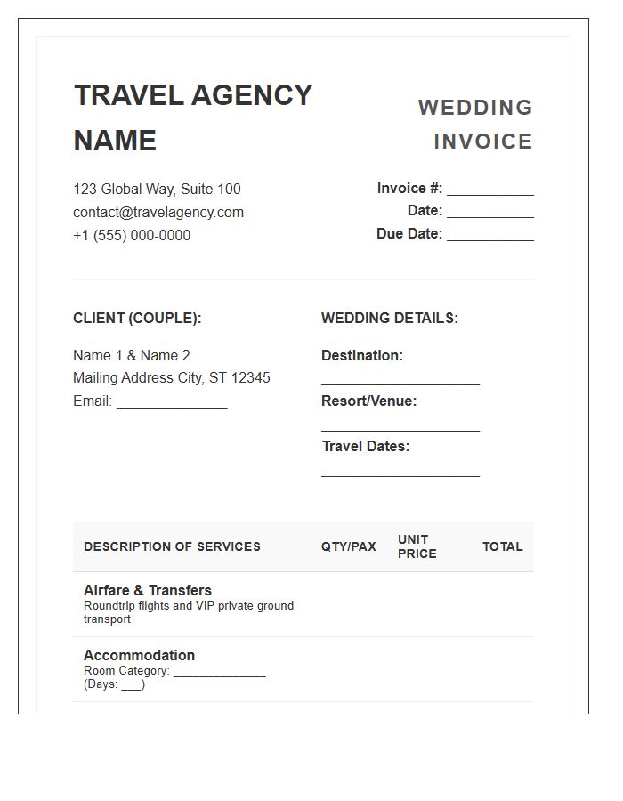 Detailed Destination Wedding Travel Invoice Template