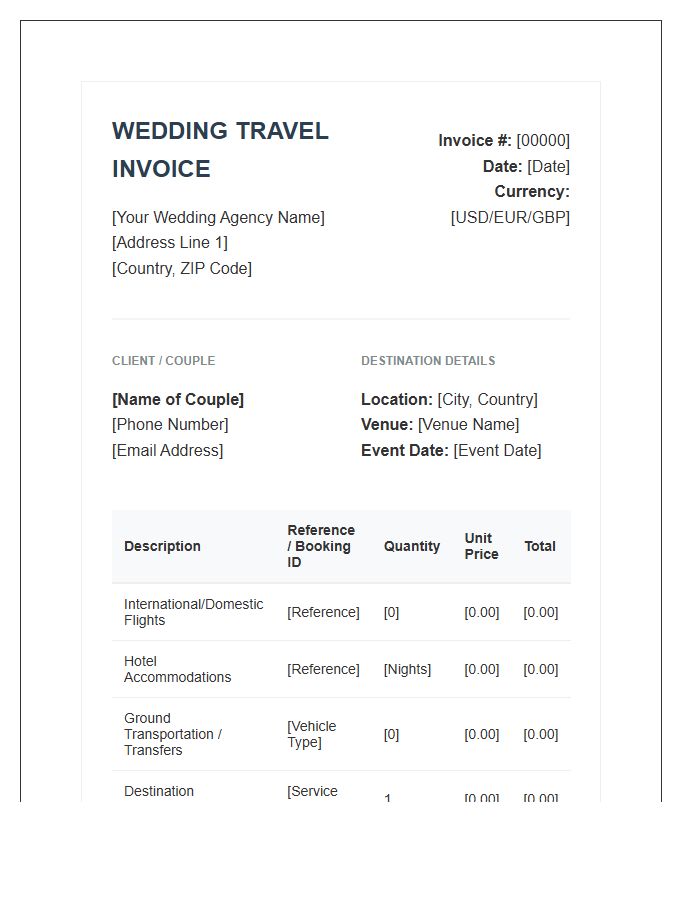 Global Wedding Planner Travel Invoice Template