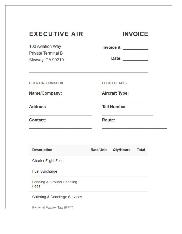 Executive Travel Charter Invoice Template