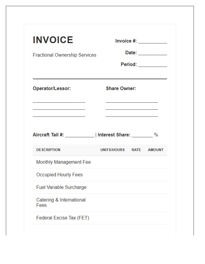 Fractional Jet Ownership Invoice Template