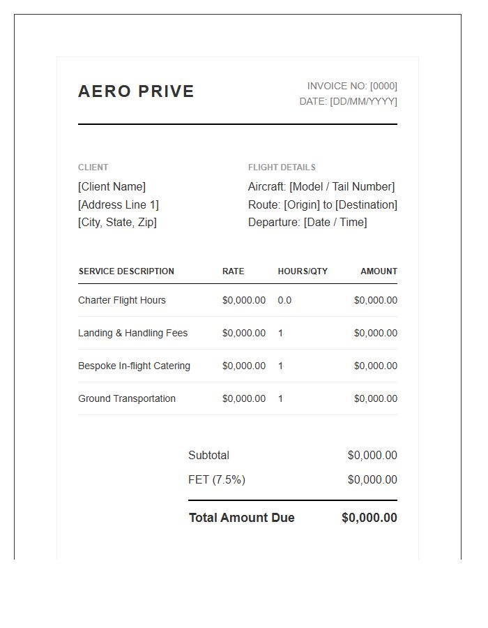 Luxury Aviation Service Invoice Template