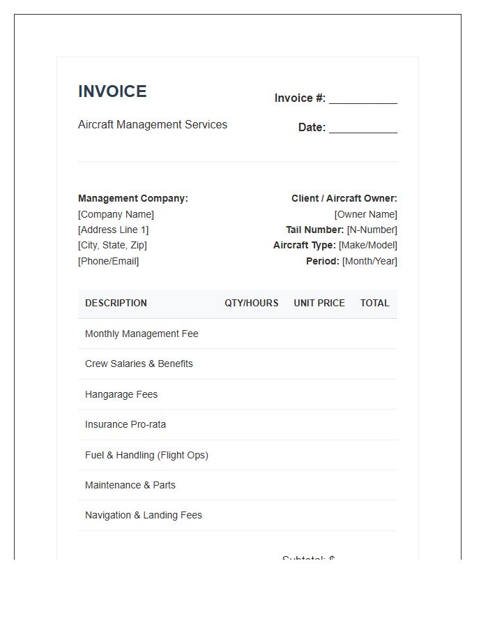 Private Aircraft Management Invoice Template