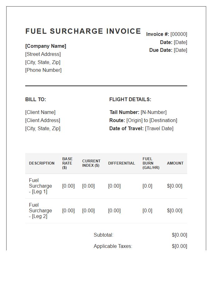 Private Jet Fuel Surcharge Invoice Template