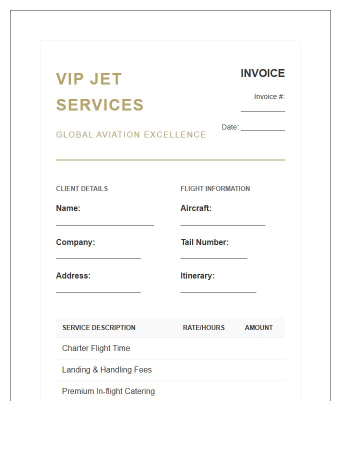 VIP Private Jet Service Invoice Template