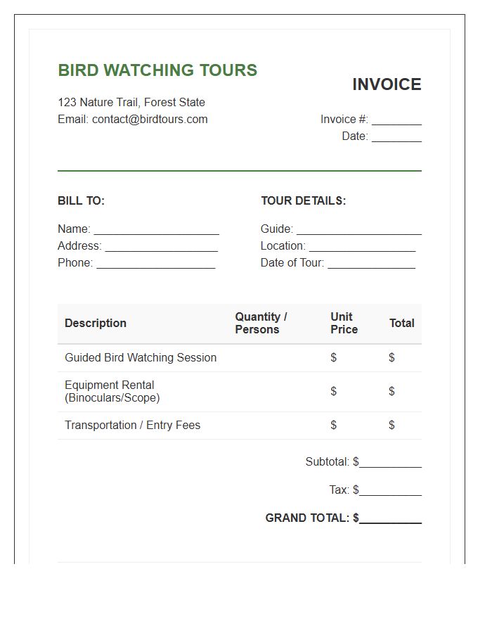 Bird Watching Tour Invoice Template