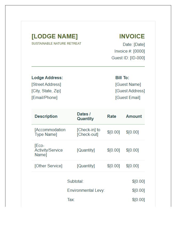 Eco Friendly Lodging Invoice Template