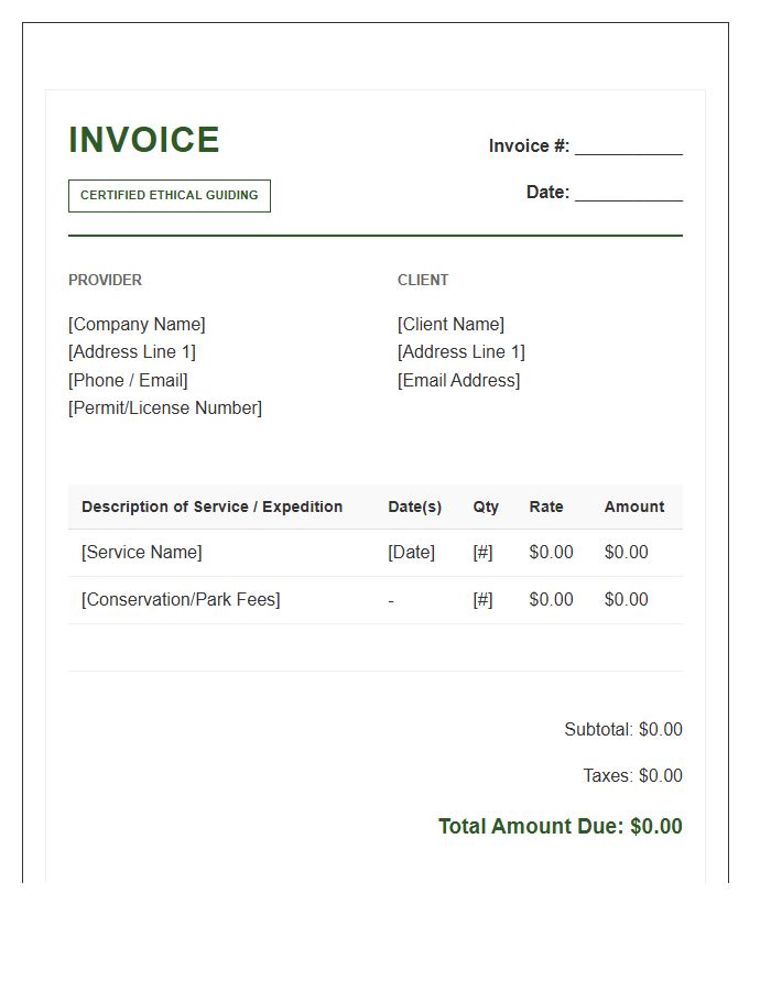 Ethical Wildlife Watching Invoice Template