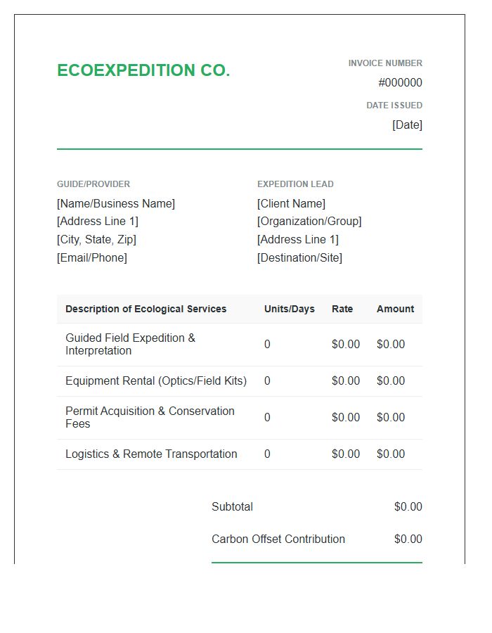 Guided Ecological Expedition Invoice Template