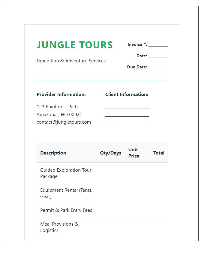 Jungle Exploration Tour Invoice Template