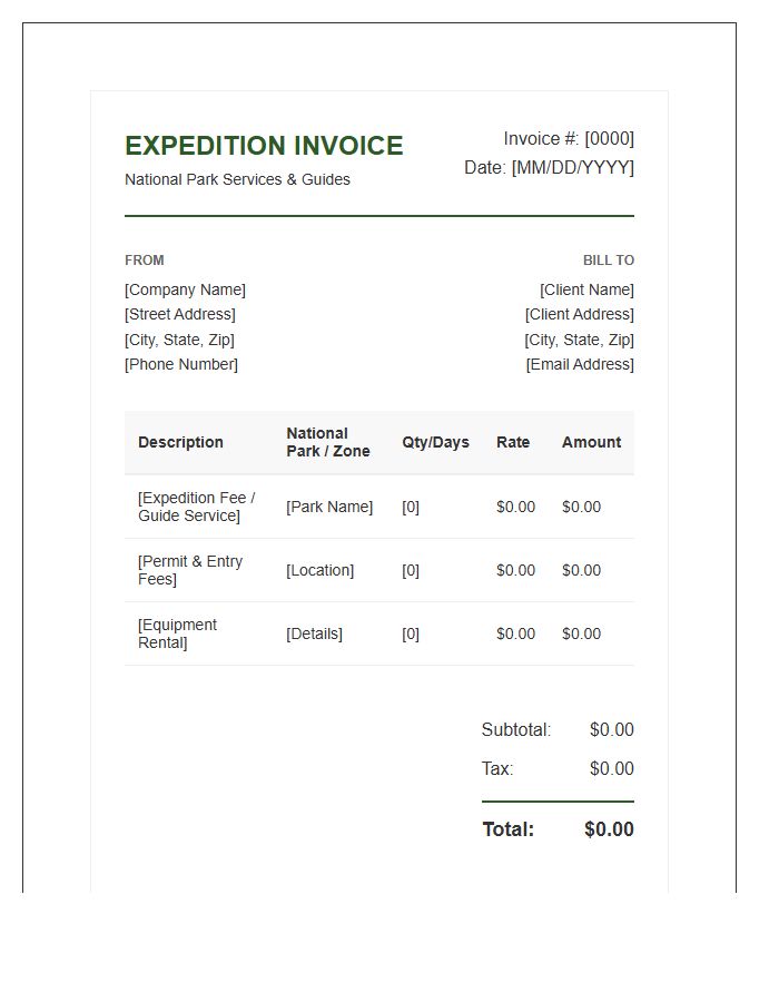 National Park Expedition Invoice Template