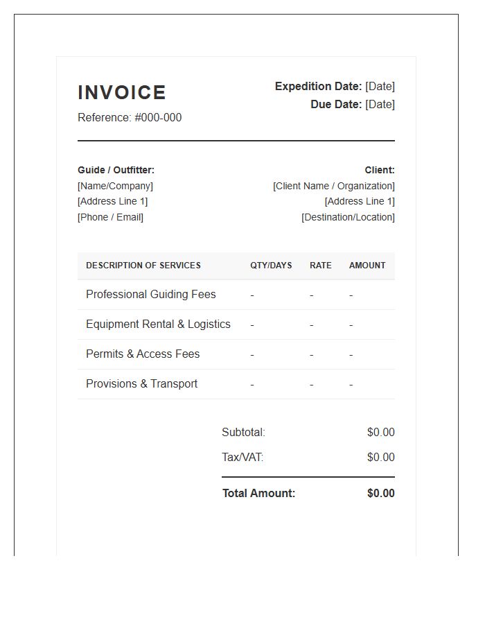 Professional Expedition Guide Invoice Template