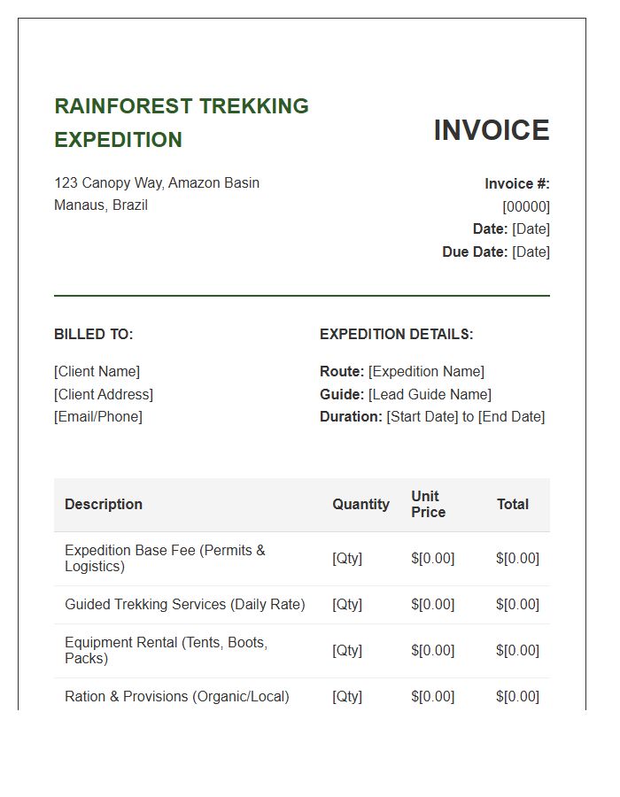 Rainforest Trekking Expedition Invoice Template