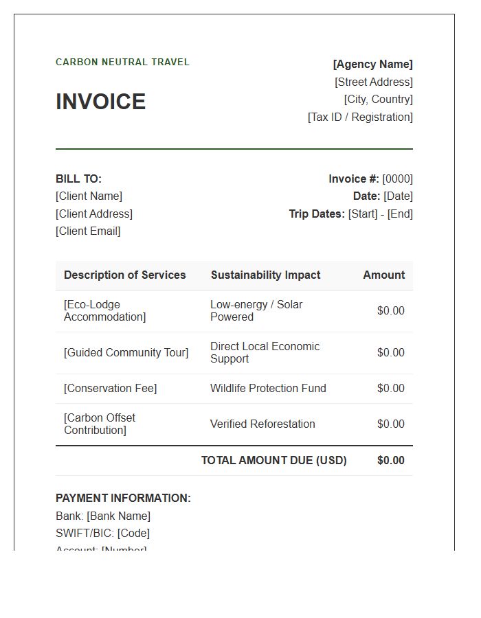 Responsible Tourism Trip Invoice Template