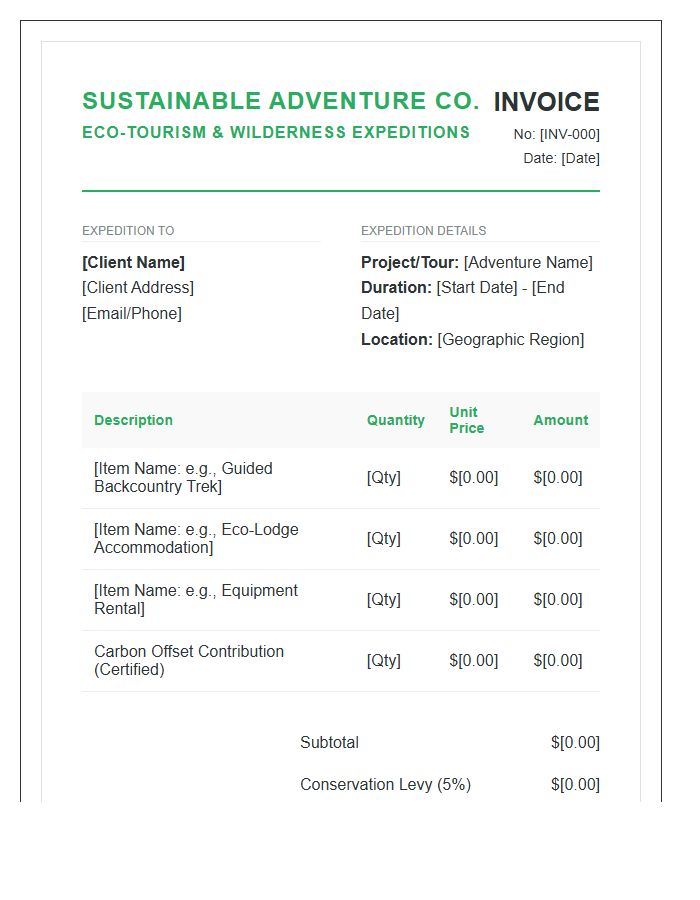 Sustainable Adventure Travel Invoice Template