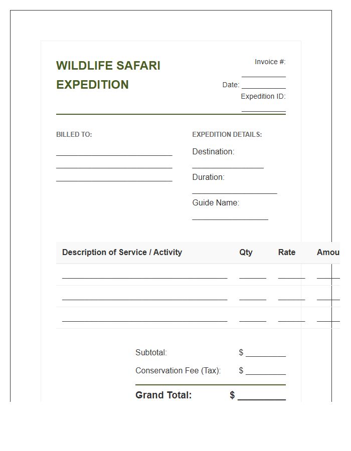 Wildlife Safari Expedition Invoice Template