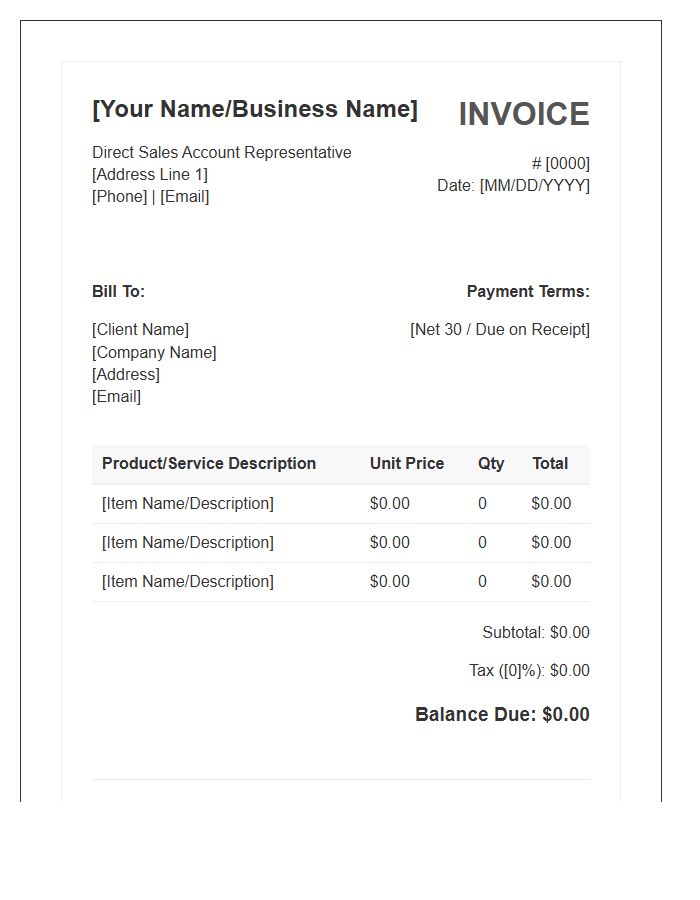 Direct Sales Account Representative Invoice Template