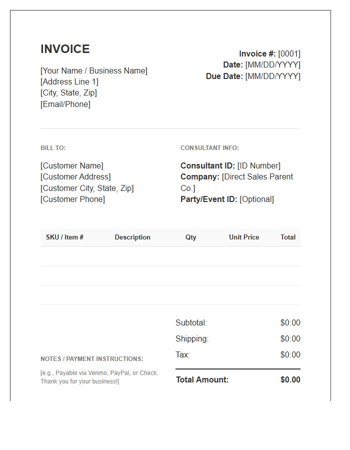 Direct Sales Consultant Invoice Template