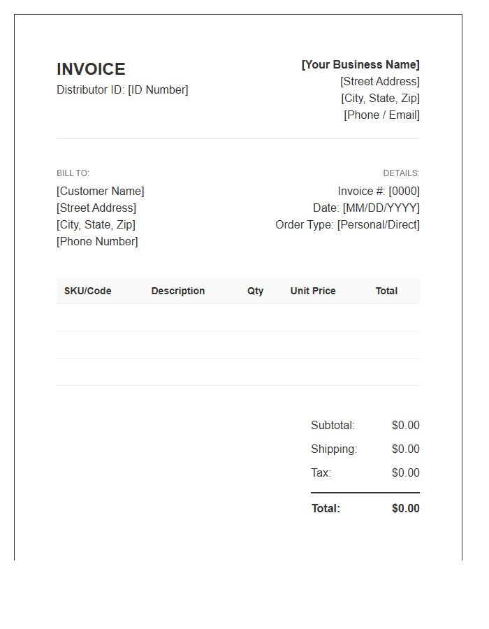 Direct Sales Distributor Invoice Template