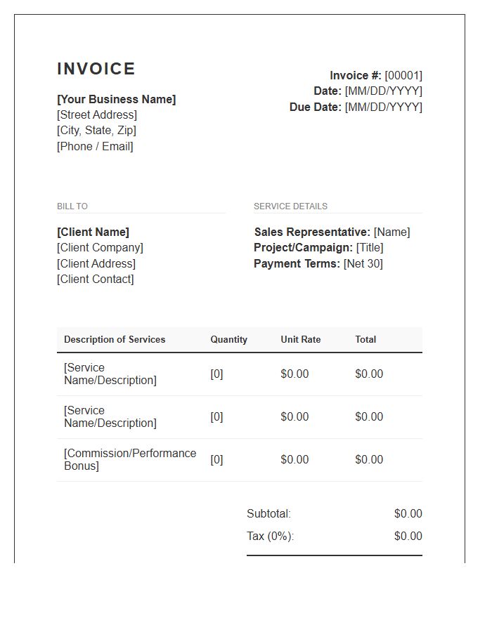 Direct Sales Services Billing Invoice Template