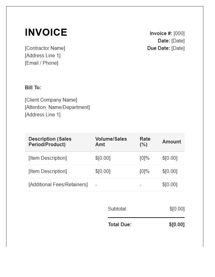 Independent Contractor Sales Representative Invoice Template