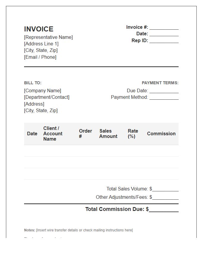 Independent Sales Representative Invoice Template