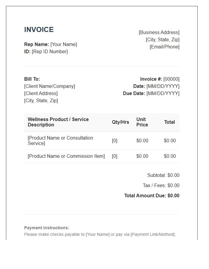 Wellness Sales Representative Invoice Template