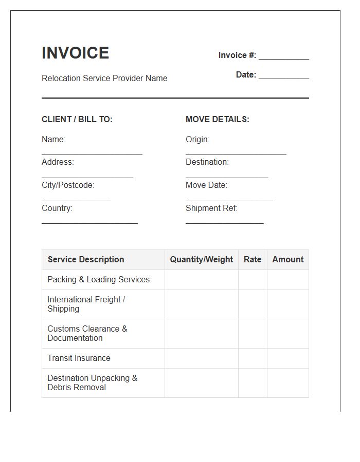 Cross Border Relocation Service Invoice Template
