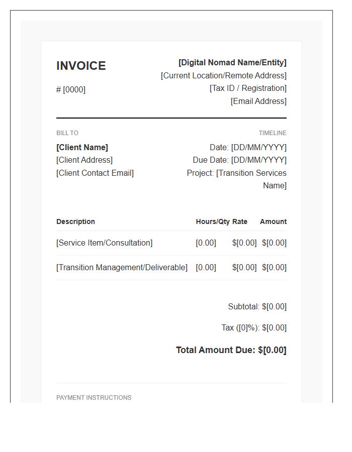 Digital Nomad Transition Invoice Template