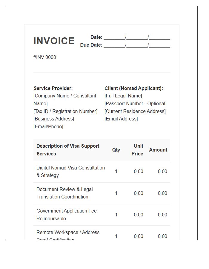 Digital Nomad Visa Support Invoice Template