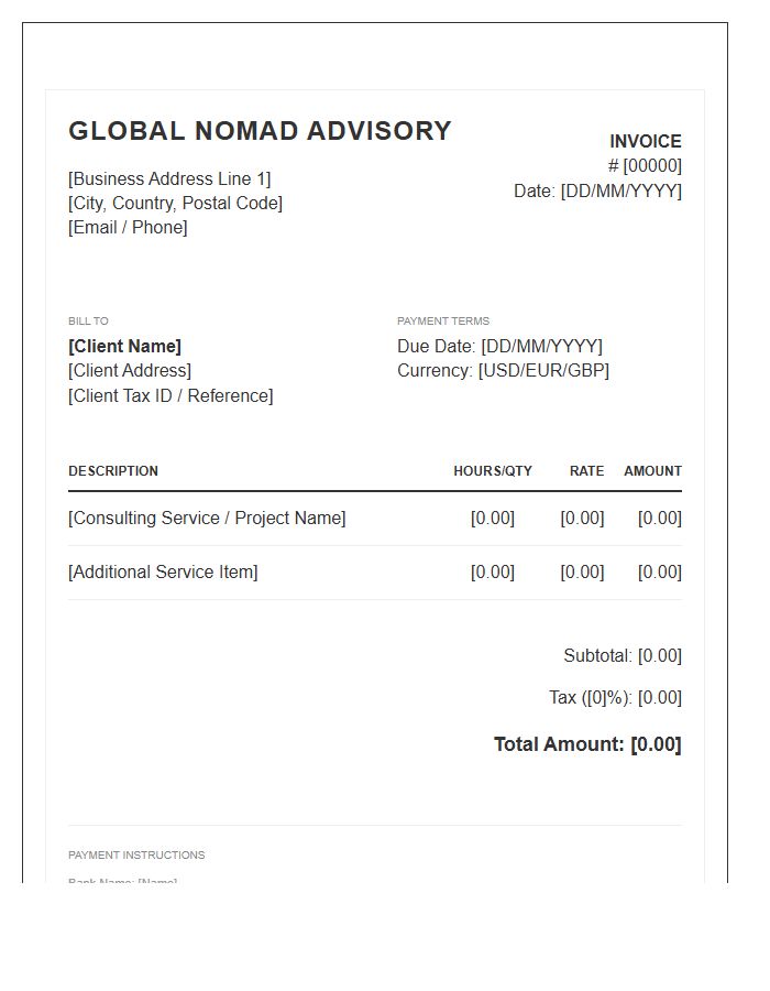 Global Nomad Advisory Invoice Template