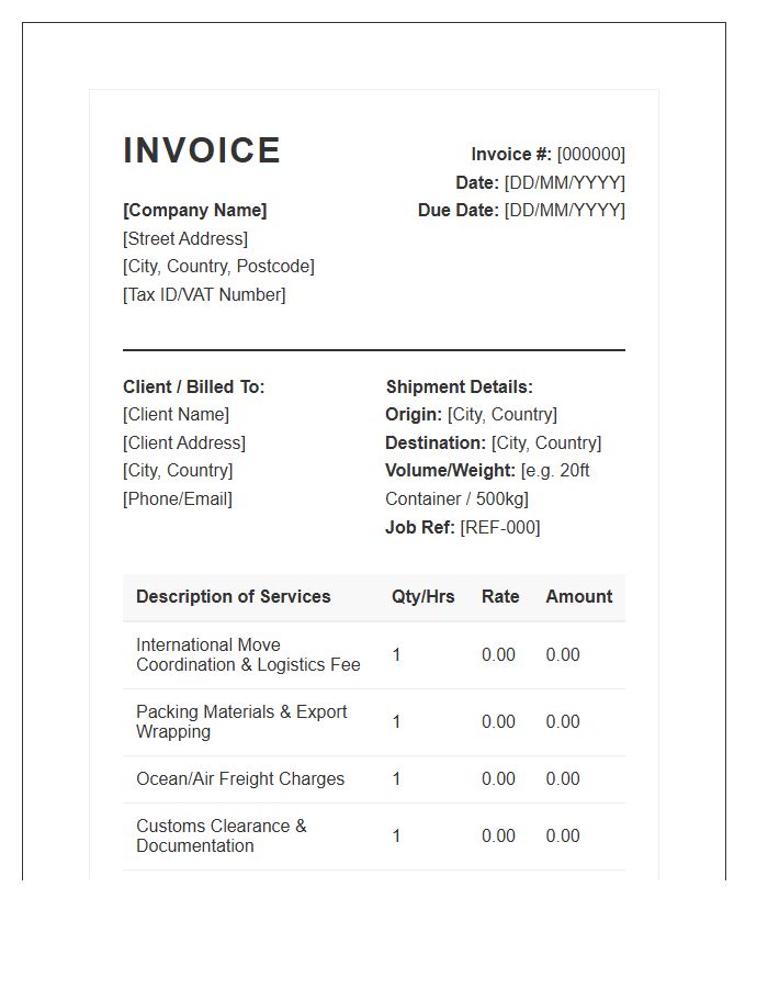 International Moving Coordination Invoice Template