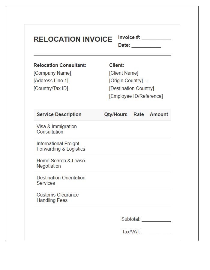 International Relocation Planning Invoice Template