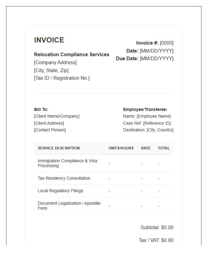 Relocation Compliance Service Invoice Template