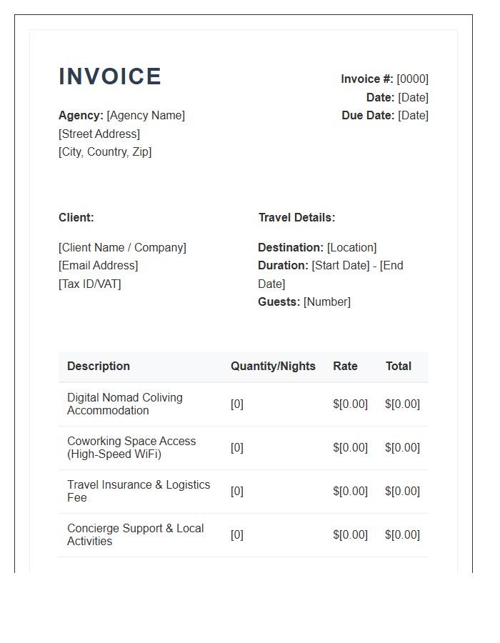 Remote Work Travel Agency Invoice Template