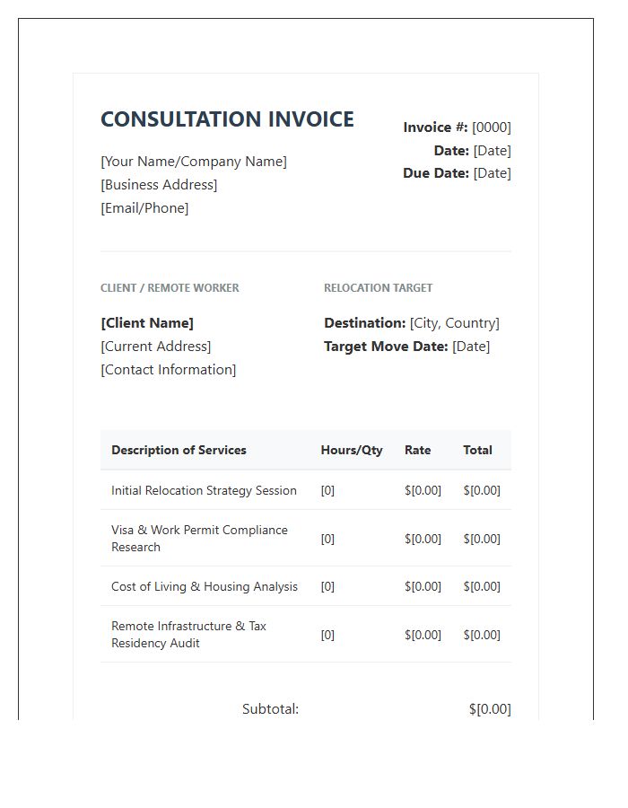 Remote Worker Relocation Consultation Invoice Template