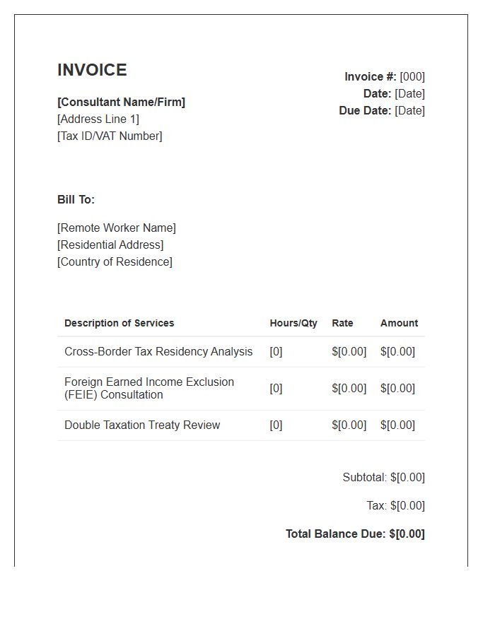 Remote Worker Tax Advice Invoice Template