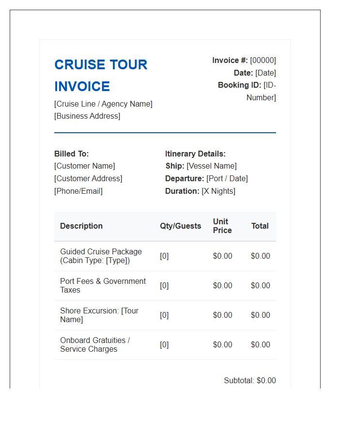 Guided Cruise Tour Invoice Template